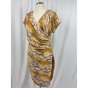 Anne Klein Snake Print Wrap Dress Size 6 Short Sleeve Washable Gold Pink Black